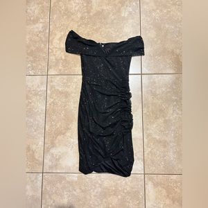 Off the Shoulder Ruched Wrap Sequin Bodycon Dress